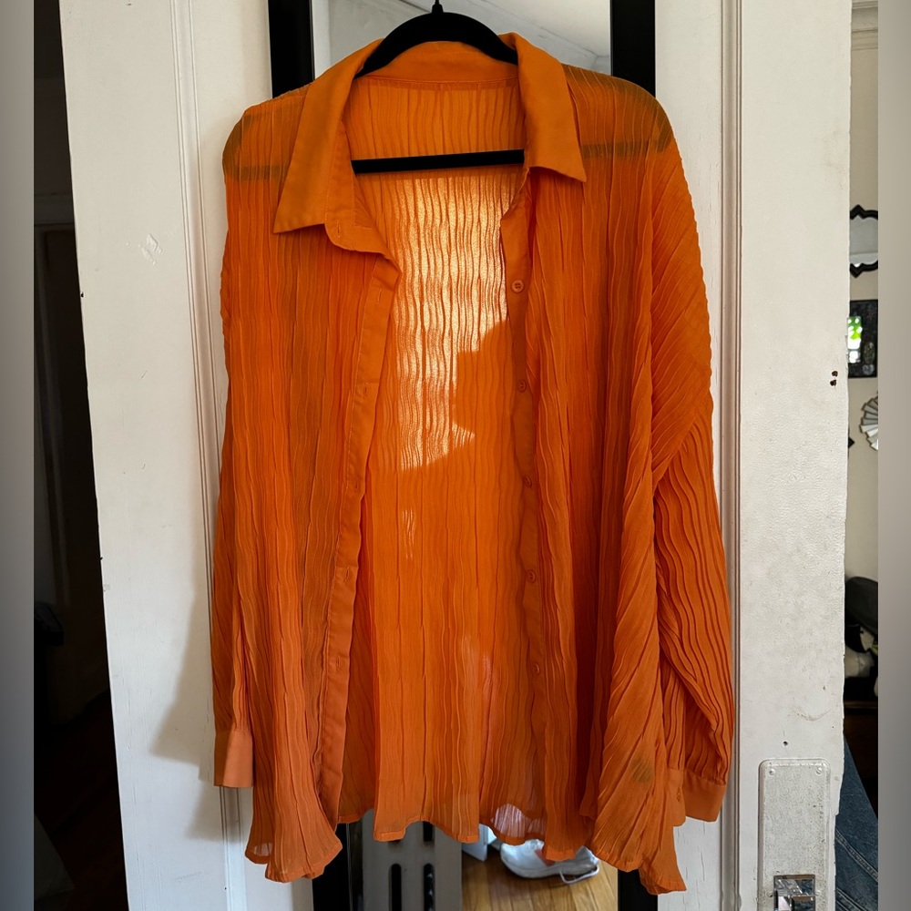 Sheer orange button up